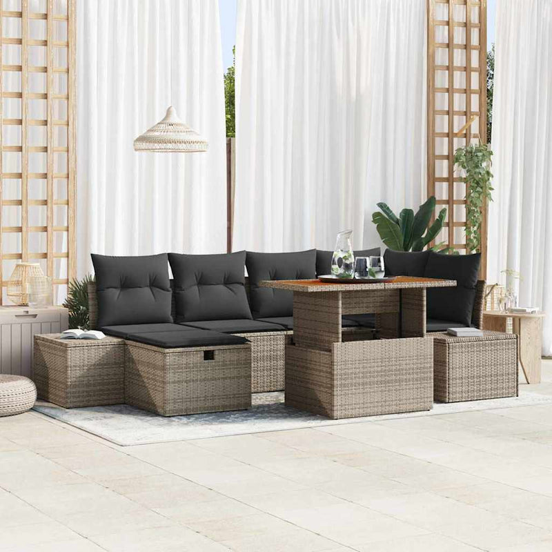 vidaXL Garden Sofa Set Height-Adjustable 7 pcs Grey Poly Rattan