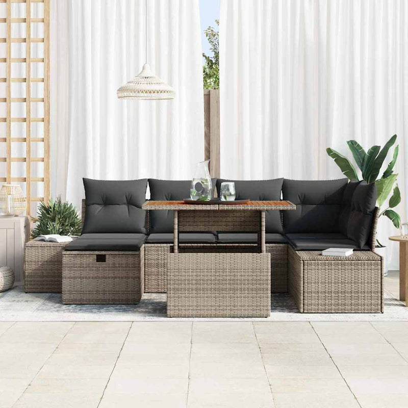 vidaXL Garden Sofa Set Height-Adjustable 7 pcs Grey Poly Rattan