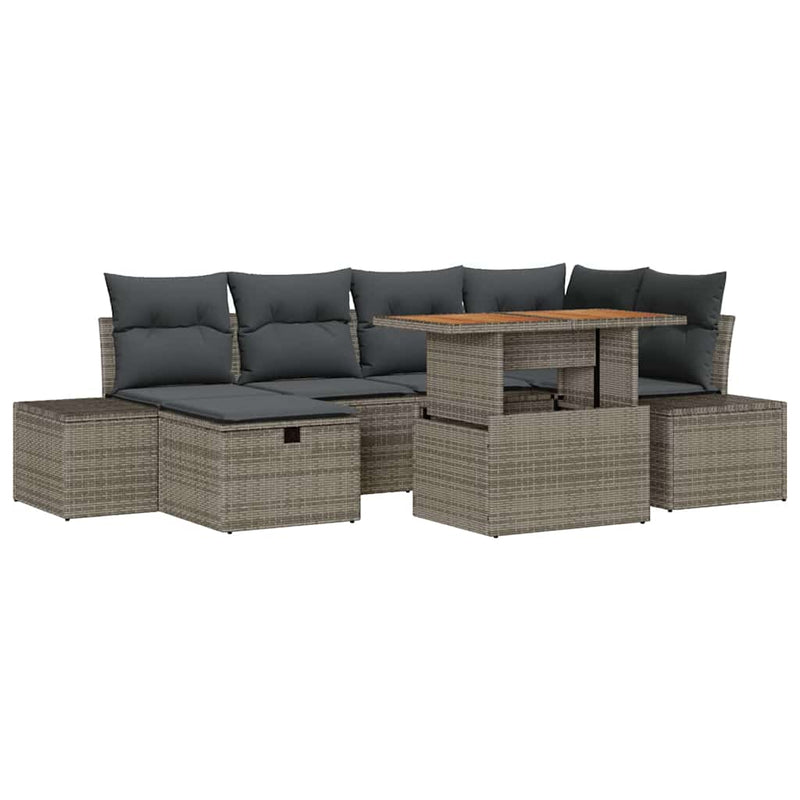 vidaXL Garden Sofa Set Height-Adjustable 7 pcs Grey Poly Rattan