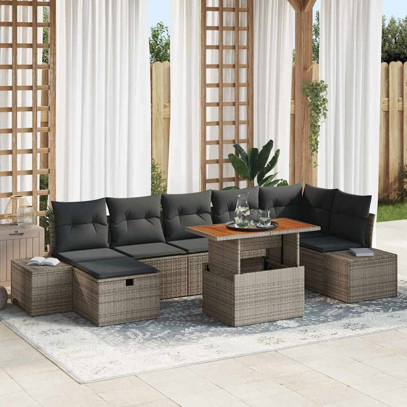 vidaXL Garden Sofa Set Height-Adjustable 8 pcs Grey Poly Rattan