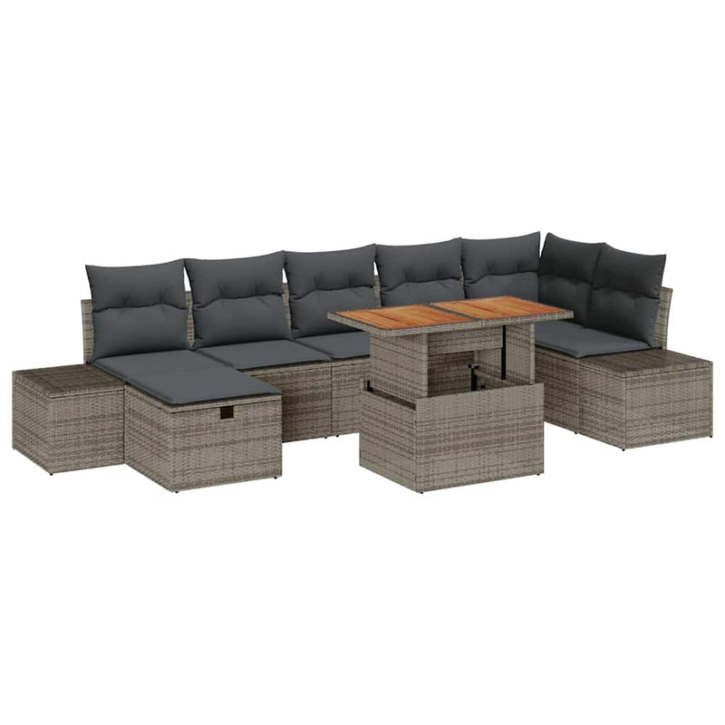 vidaXL Garden Sofa Set Height-Adjustable 8 pcs Grey Poly Rattan