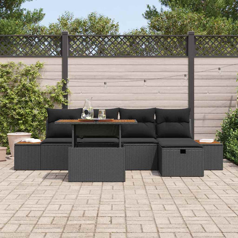 vidaXL Garden Sofa Set Height-Adjustable 6 pcs Black Poly Rattan