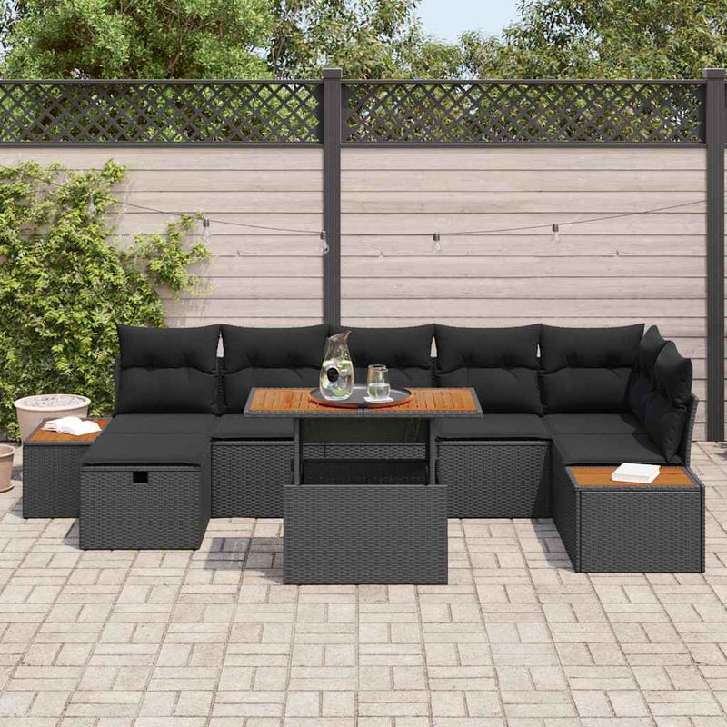vidaXL Garden Sofa Set Height-Adjustable 8 pcs Black Poly Rattan