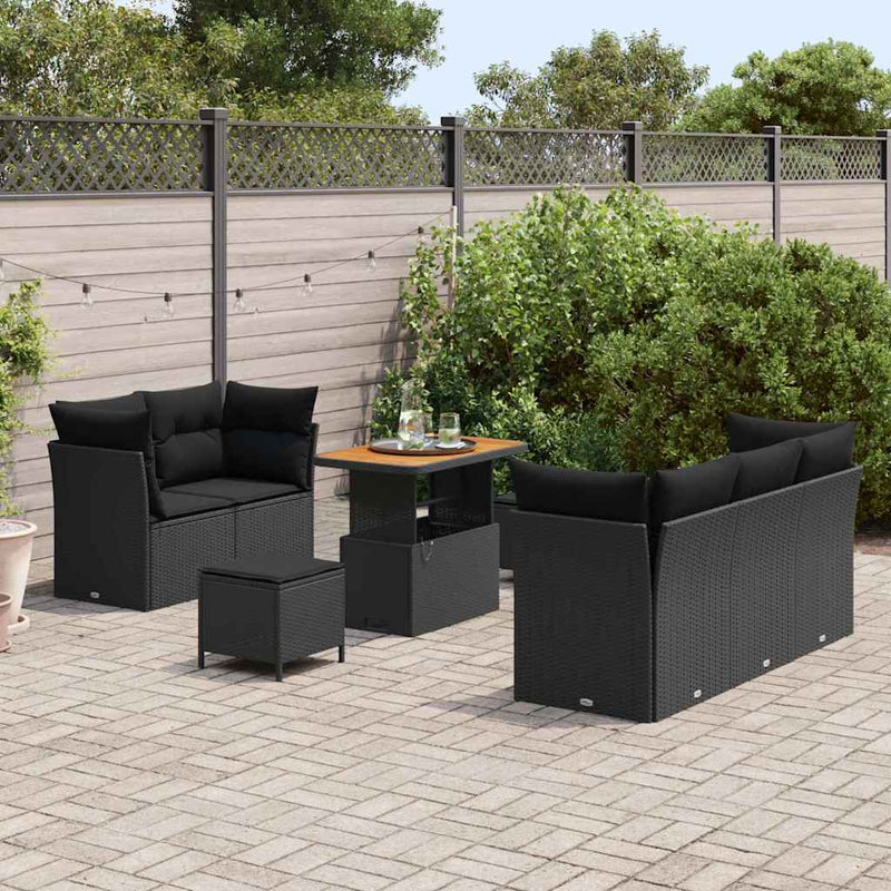 vidaXL Garden Sofa Set Height-Adjustable 8 pcs Black Poly Rattan