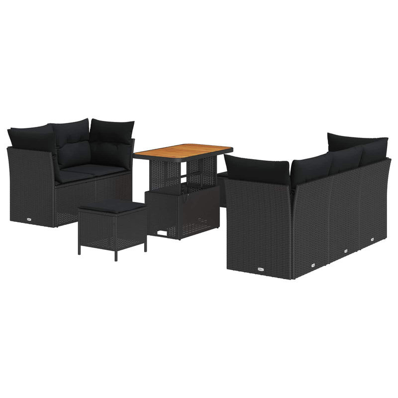 vidaXL Garden Sofa Set with Cushion 8 pcs Black Poly Rattan
