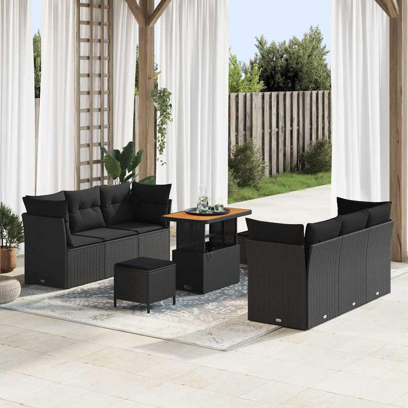 vidaXL Garden Sofa Set Height-Adjustable 9 pcs Black Poly Rattan