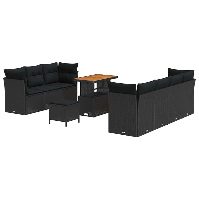 vidaXL Garden Sofa Set Height-Adjustable 10 pcs Black Poly Rattan