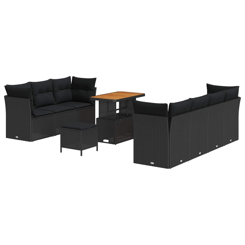 vidaXL Garden Sofa Set Height-Adjustable 10 pcs Black Poly Rattan