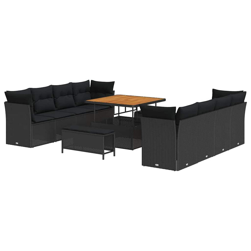 vidaXL Garden Sofa Set Height-Adjustable 11 pcs Black Poly Rattan