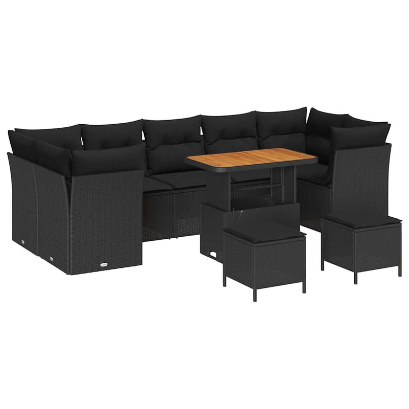 vidaXL Garden Sofa Set Height-Adjustable 10 pcs Black Poly Rattan