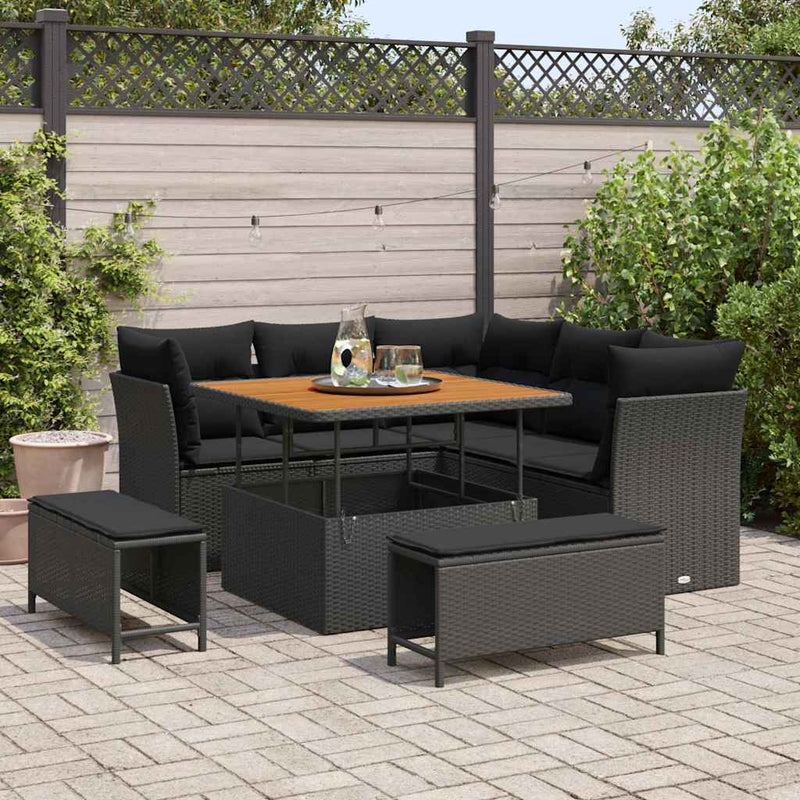 vidaXL Garden Sofa Set Height-Adjustable 8 pcs Black Poly Rattan
