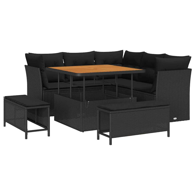 vidaXL Garden Sofa Set Height-Adjustable 8 pcs Black Poly Rattan