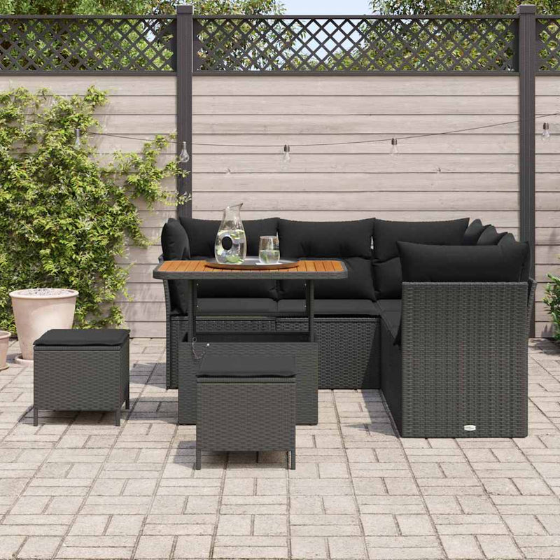 vidaXL Garden Sofa Set Height-Adjustable 8 pcs Black Poly Rattan