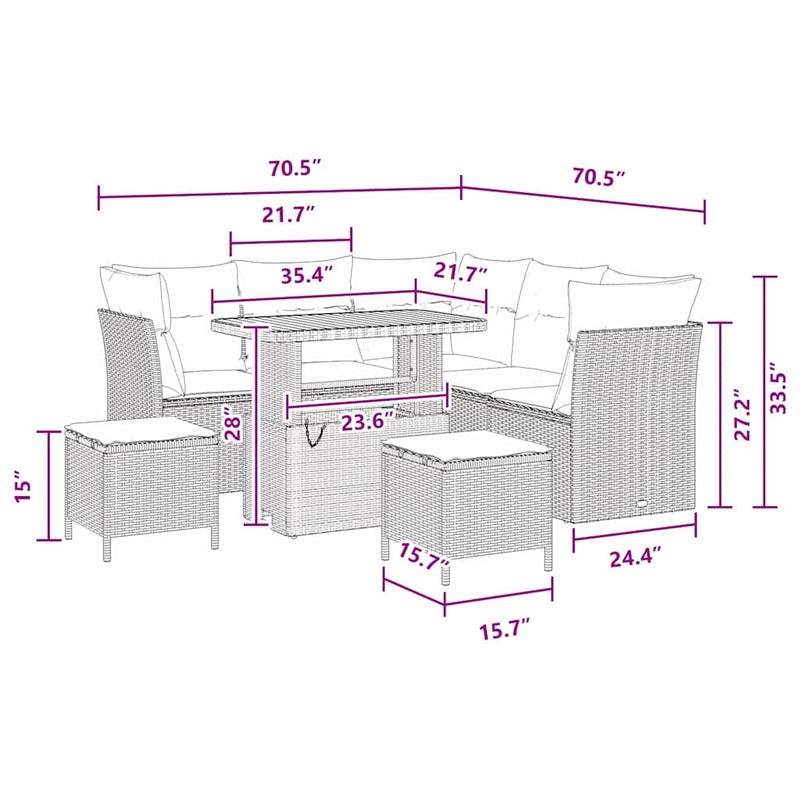 vidaXL Garden Sofa Set Height-Adjustable 8 pcs Black Poly Rattan