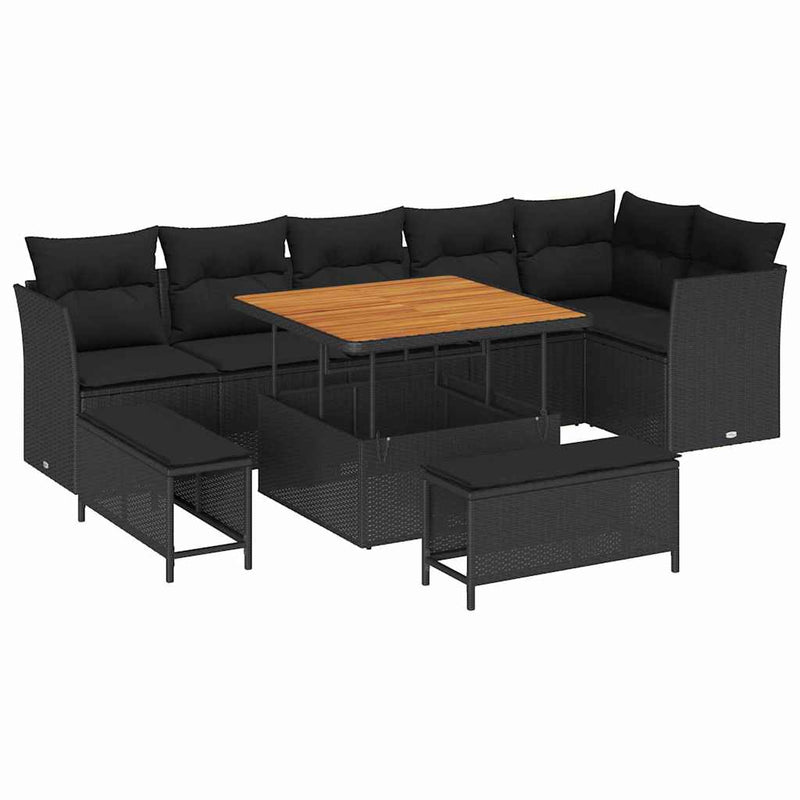 vidaXL Garden Sofa Set Height-Adjustable 9 pcs Black Poly Rattan