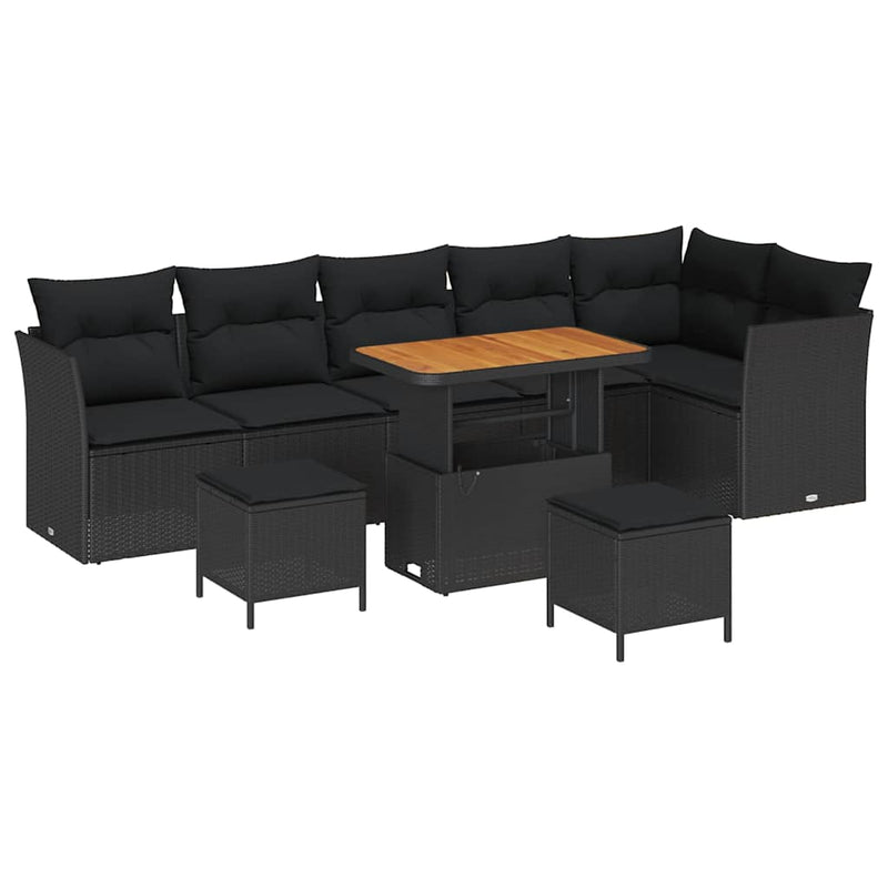 vidaXL Garden Sofa Set Height-Adjustable 9 pcs Black Poly Rattan