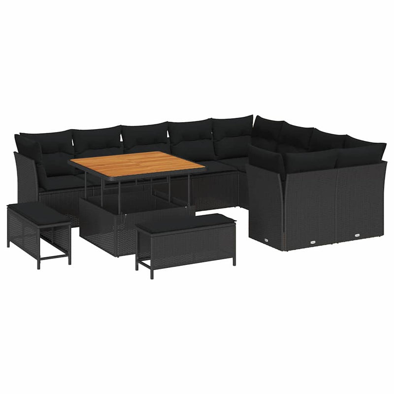 vidaXL Garden Sofa Set Height-Adjustable 12 pcs Black Poly Rattan