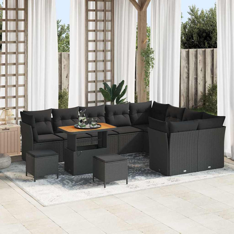 vidaXL Garden Sofa Set Height-Adjustable 12 pcs Black Poly Rattan