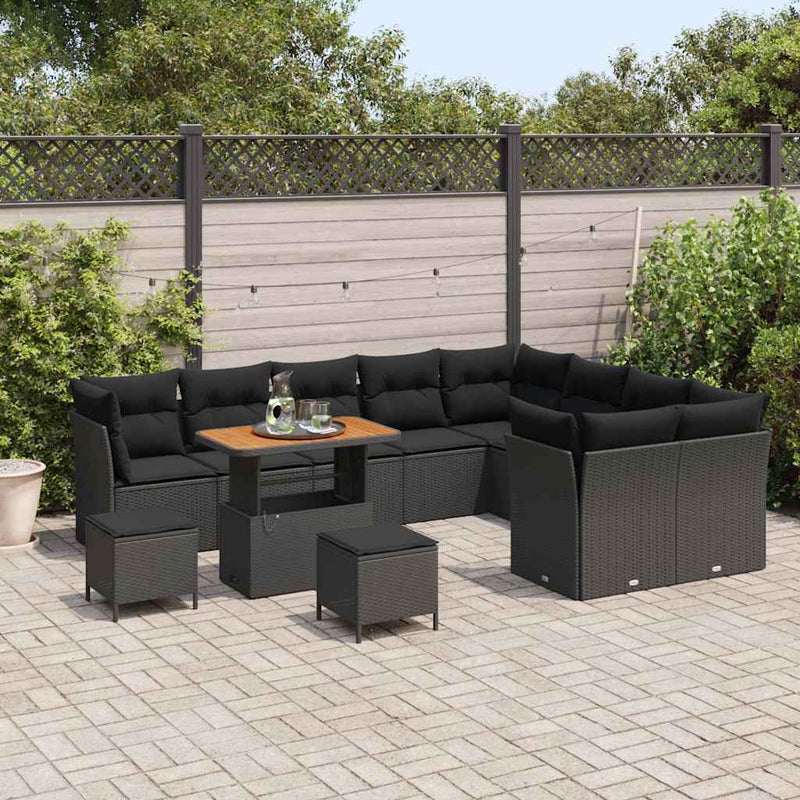vidaXL Garden Sofa Set Height-Adjustable 12 pcs Black Poly Rattan