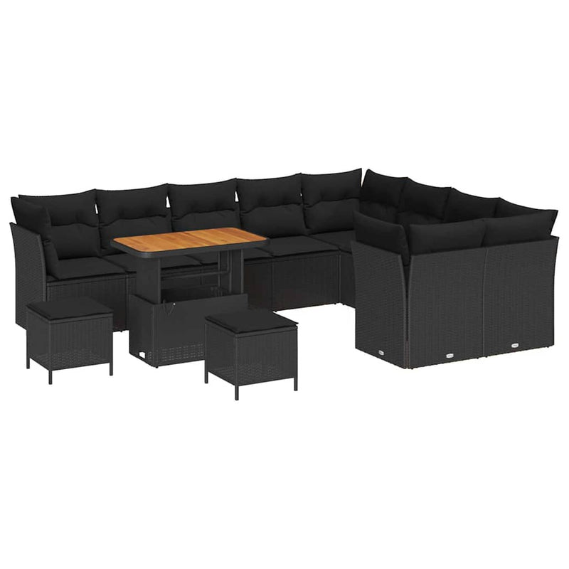 vidaXL Garden Sofa Set Height-Adjustable 12 pcs Black Poly Rattan
