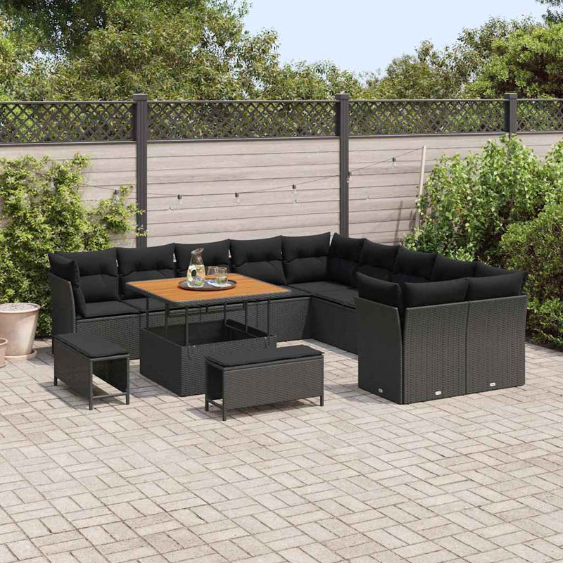 vidaXL Garden Sofa Set Height-Adjustable 13 pcs Black Poly Rattan