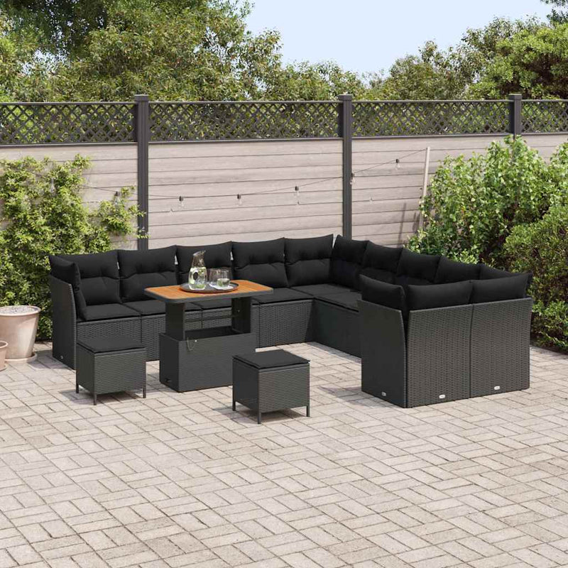 vidaXL Garden Sofa Set Height-Adjustable 13 pcs Black Poly Rattan