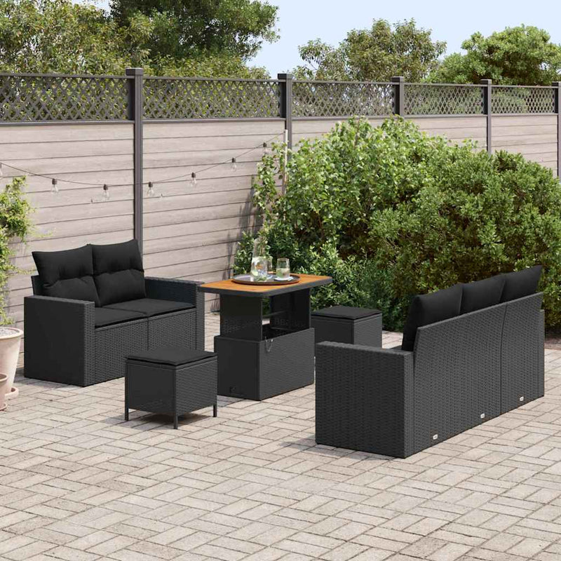 vidaXL Garden Sofa Set Height-Adjustable 8 pcs Black Poly Rattan