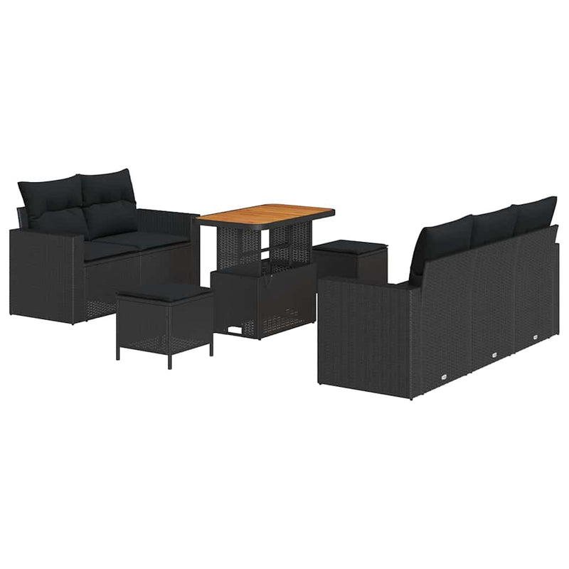 vidaXL Garden Sofa Set Height-Adjustable 8 pcs Black Poly Rattan