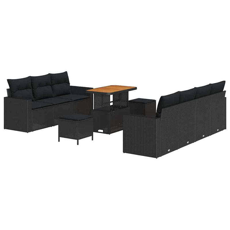 vidaXL Garden Sofa Set Height-Adjustable 10 pcs Black Poly Rattan