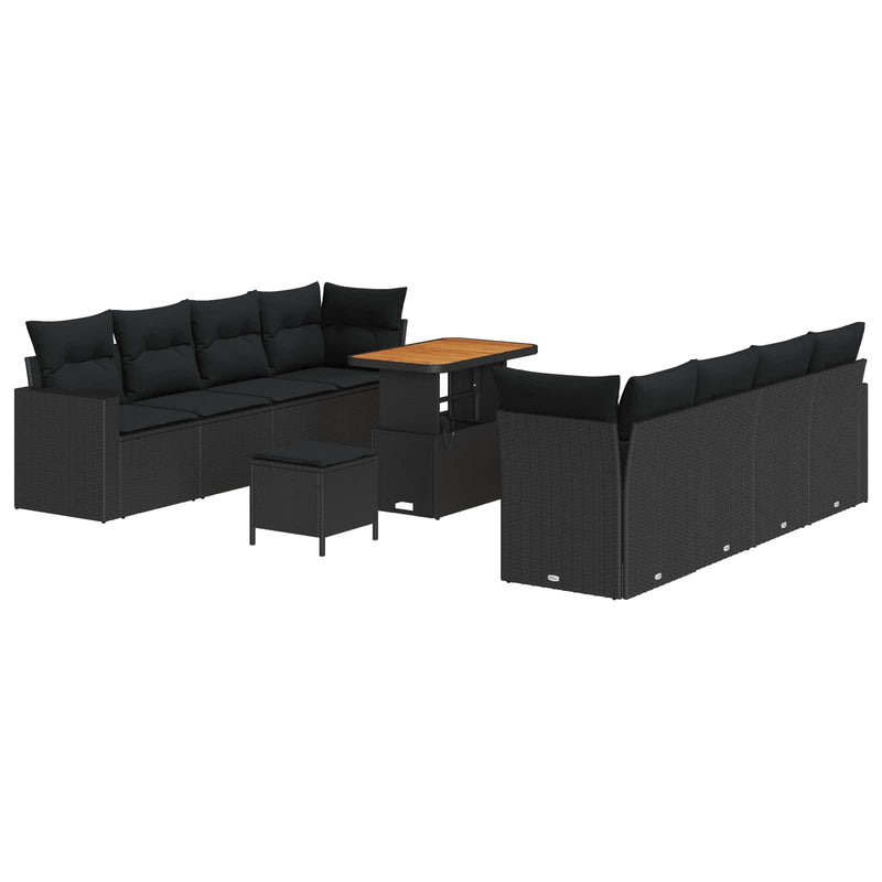 vidaXL Garden Sofa Set Height-Adjustable 11 pcs Black Poly Rattan