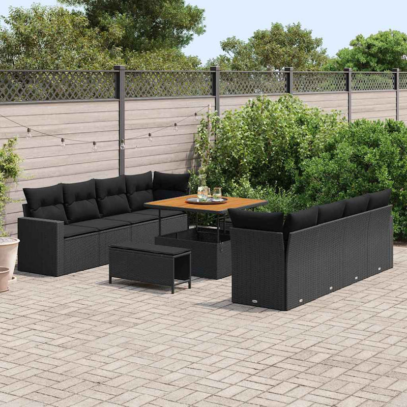 vidaXL Garden Sofa Set Height-Adjustable 11 pcs Black Poly Rattan