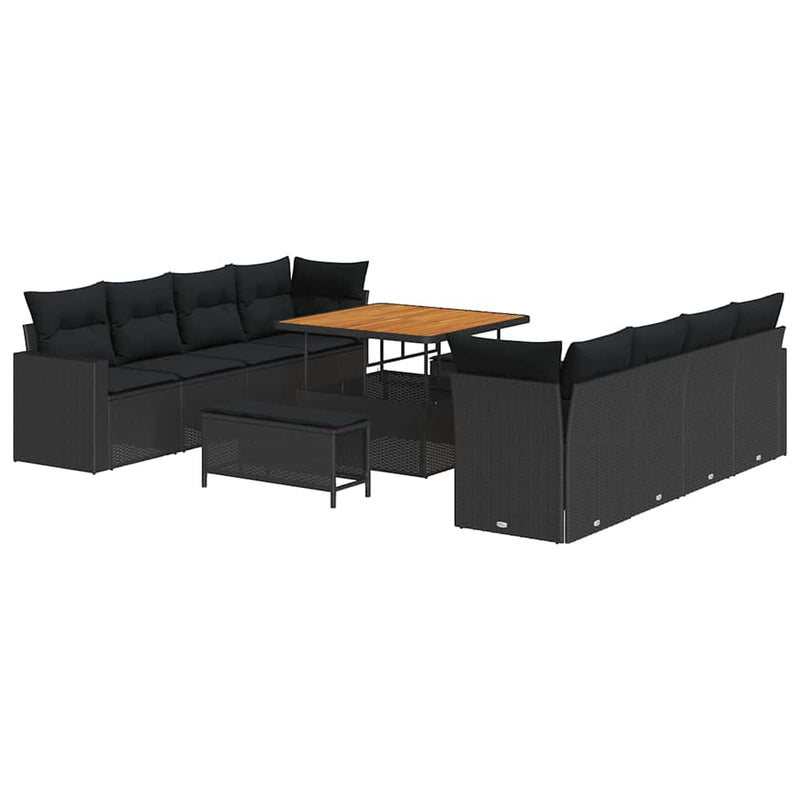vidaXL Garden Sofa Set Height-Adjustable 11 pcs Black Poly Rattan