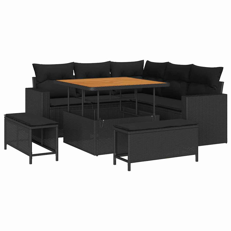 vidaXL Garden Sofa Set Height-Adjustable 8 pcs Black Poly Rattan