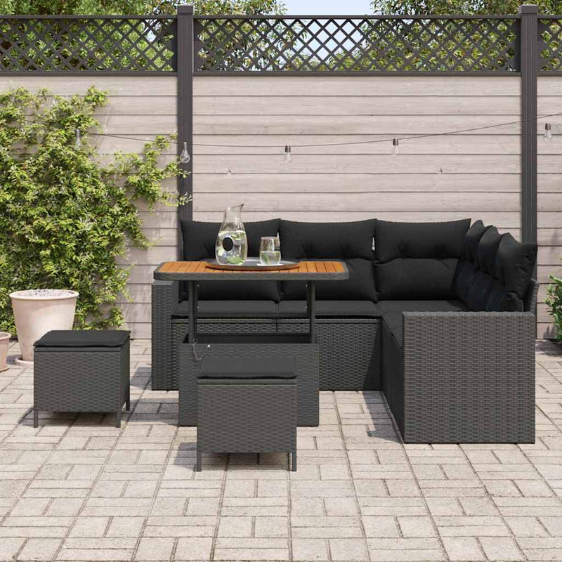 vidaXL Garden Sofa Set Height-Adjustable 8 pcs Black Poly Rattan