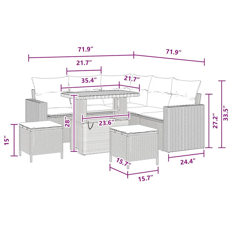 vidaXL Garden Sofa Set Height-Adjustable 8 pcs Black Poly Rattan