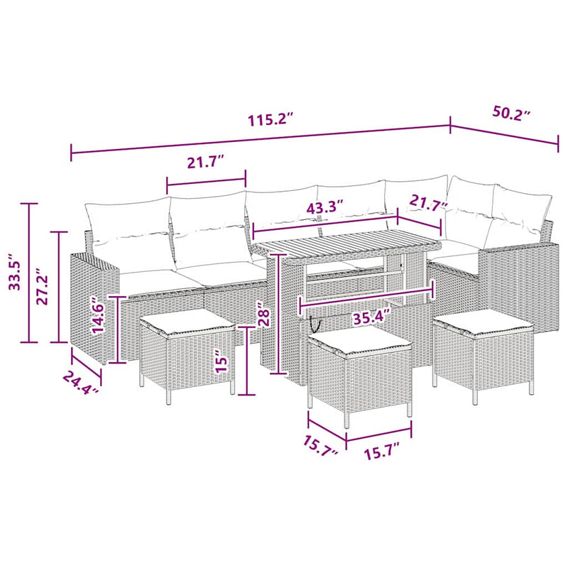 vidaXL Garden Sofa Set Height-Adjustable 10 pcs Black Poly Rattan