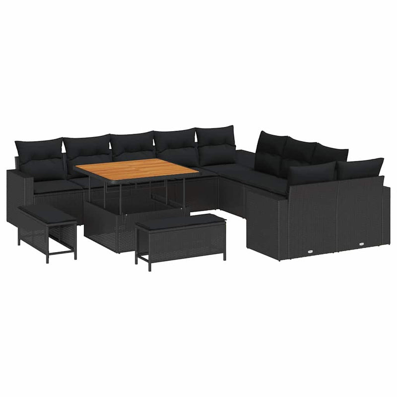 vidaXL Garden Sofa Set Height-Adjustable 13 pcs Black Poly Rattan