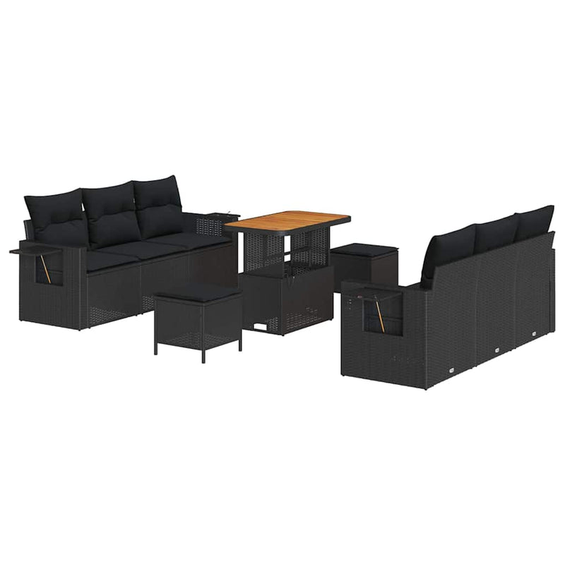 vidaXL Garden Sofa Set Height-Adjustable 9 pcs Black Poly Rattan