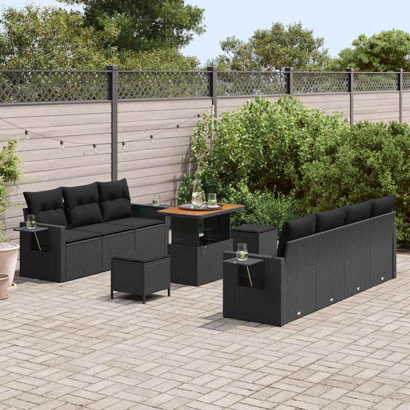 vidaXL Garden Sofa Set Height-Adjustable 10 pcs Black Poly Rattan