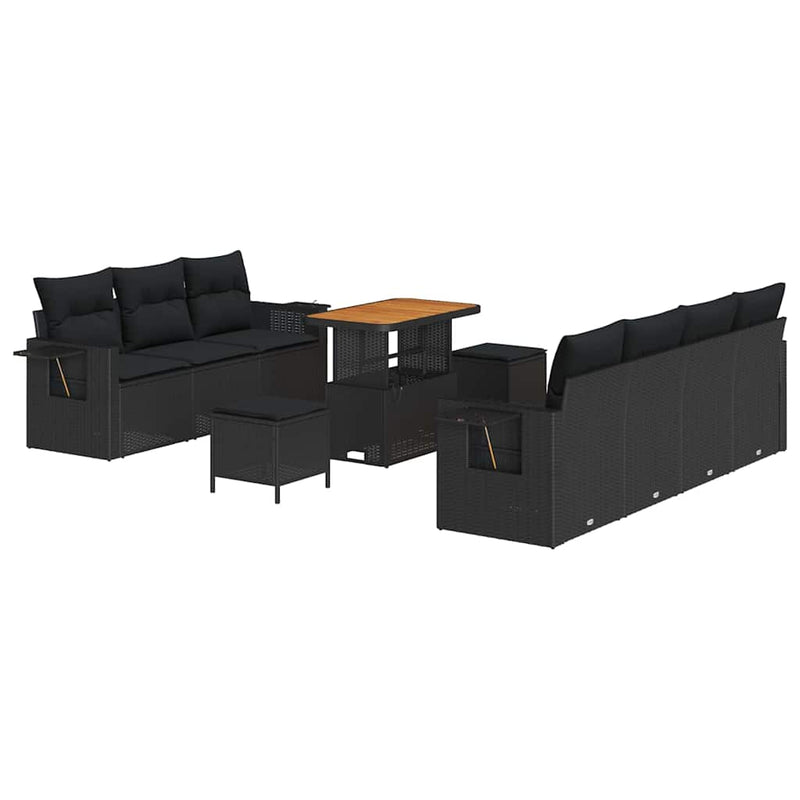 vidaXL Garden Sofa Set with Cushion 10 pcs Black Poly Rattan