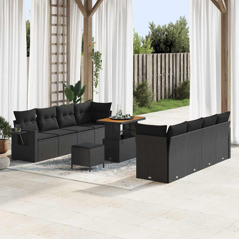 vidaXL Garden Sofa Set with Storage 11 pcs Black Poly rattan