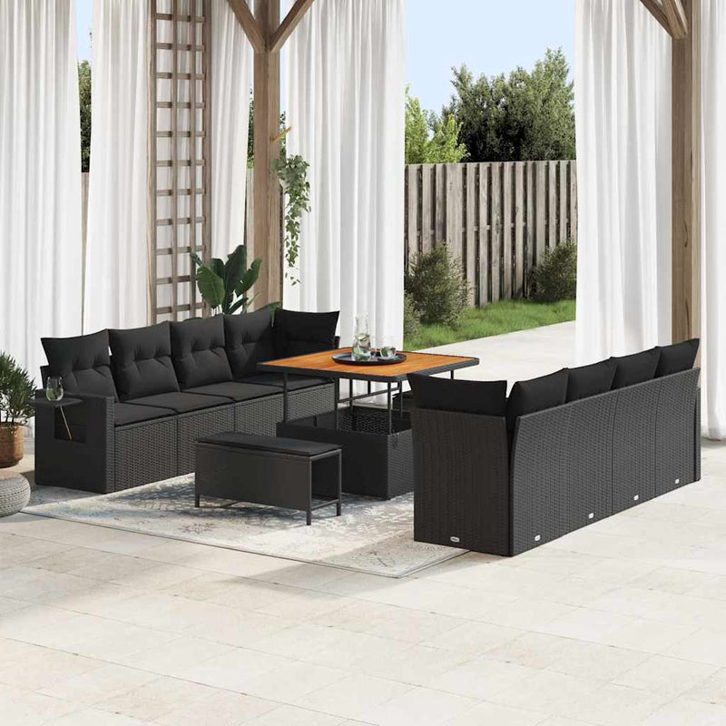 vidaXL Garden Sofa Set with Storage 11 pcs Black Poly rattan