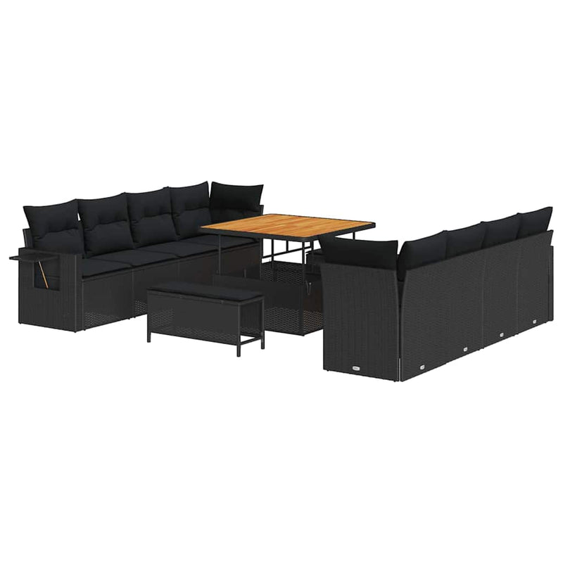 vidaXL Garden Sofa Set with Storage 11 pcs Black Poly rattan