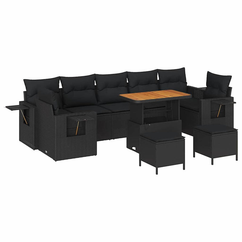 vidaXL Garden Sofa Set Height-Adjustable 10 pcs Black Poly Rattan