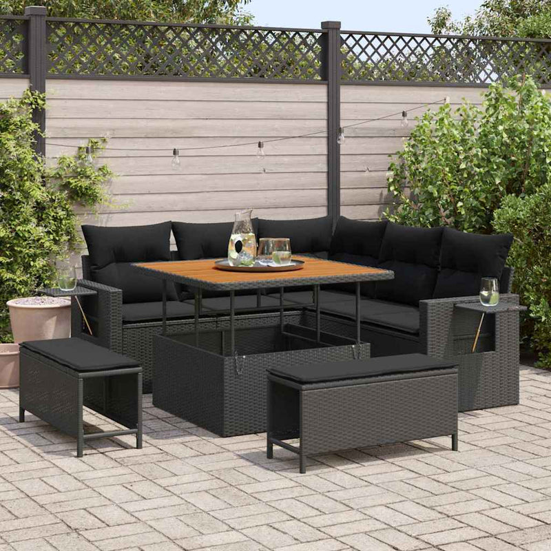 vidaXL Garden Sofa Set Height-Adjustable 8 pcs Black Poly Rattan