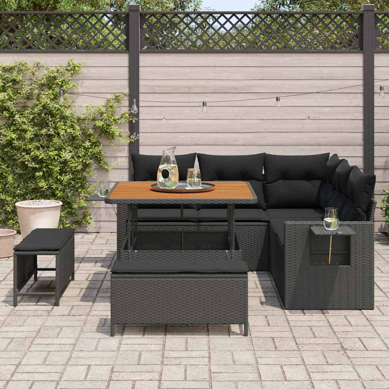 vidaXL Garden Sofa Set Height-Adjustable 8 pcs Black Poly Rattan