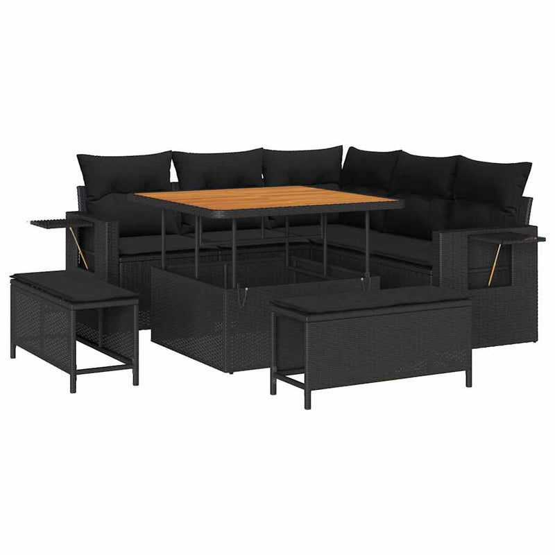 vidaXL Garden Sofa Set Height-Adjustable 8 pcs Black Poly Rattan