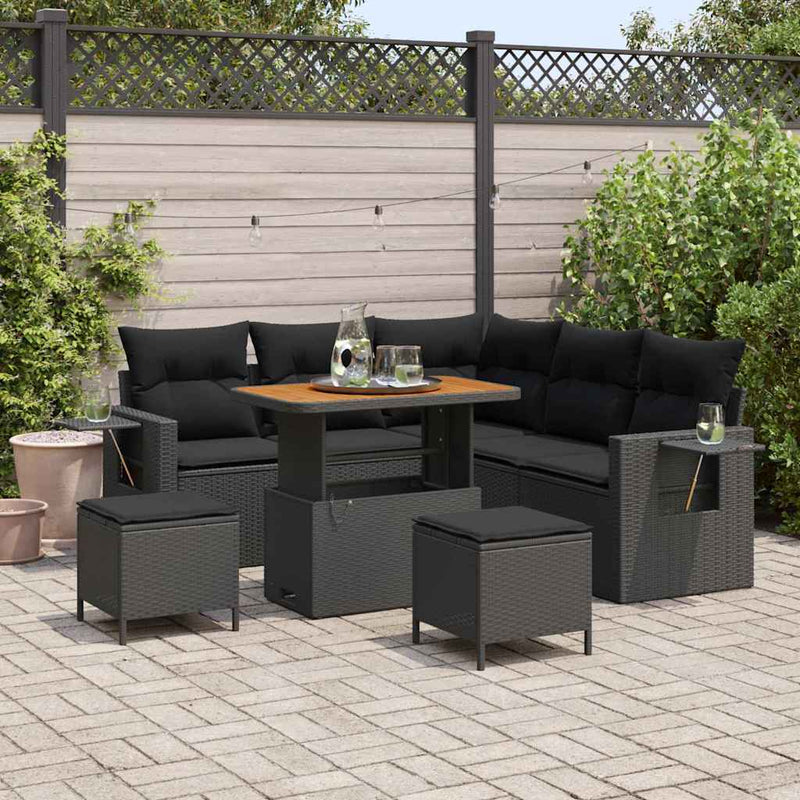 vidaXL Garden Sofa Set with Cushion 8 pcs Black Poly Rattan