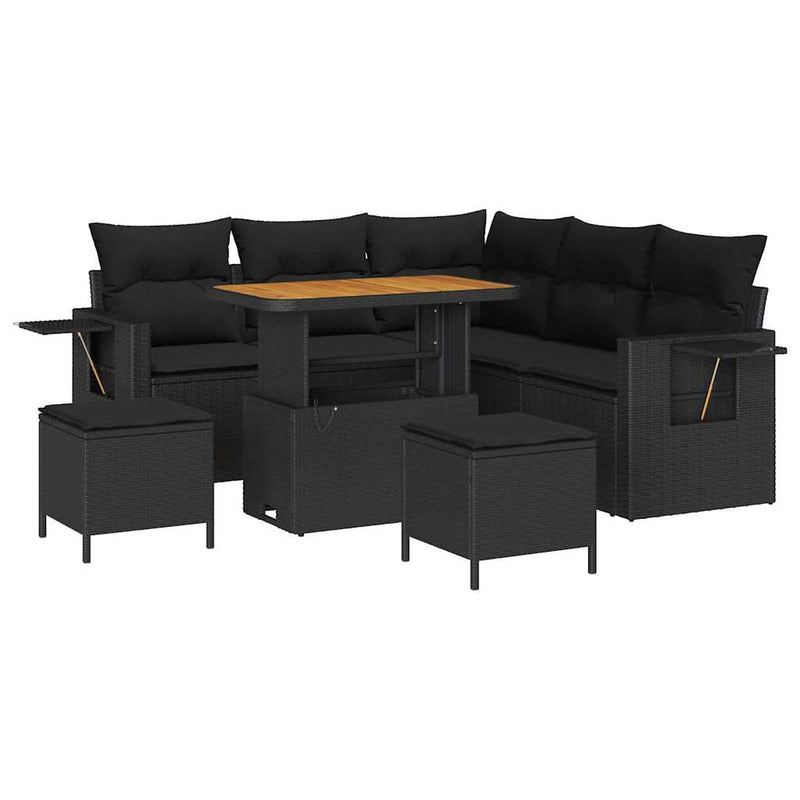vidaXL Garden Sofa Set Height-Adjustable 8 pcs Black Poly Rattan