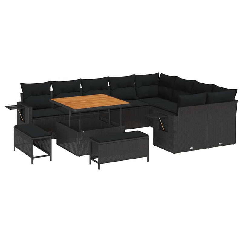 vidaXL Garden Sofa Set Height-Adjustable 12 pcs Black Poly Rattan